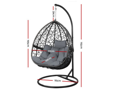 Calvin Wicker Hanging Egg Chair in Brown with frame and wicker pod front view