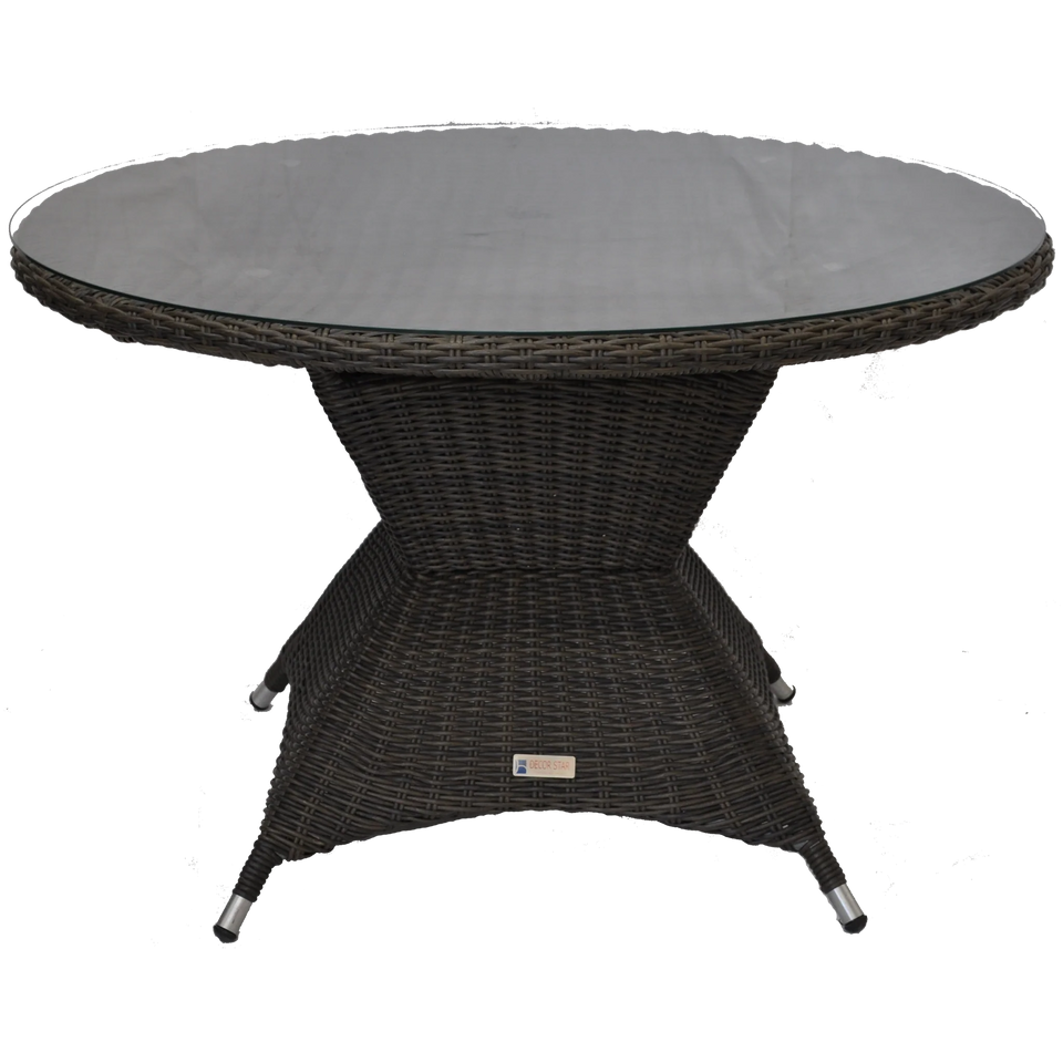 Bloomora Circular Dining Table 120cm Wicker and Rattan with Glasstop