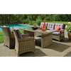 Eleganza 3-Seater Outdoor Lounge In grey Wicker with Light Blue Cushions for Patio Front View Outdoor Lounge Set in Backyard