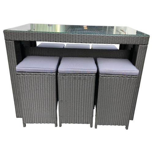 Elwood 7 Piece 6 Seater Outdoor Wicker Bar Set in Grey Colour