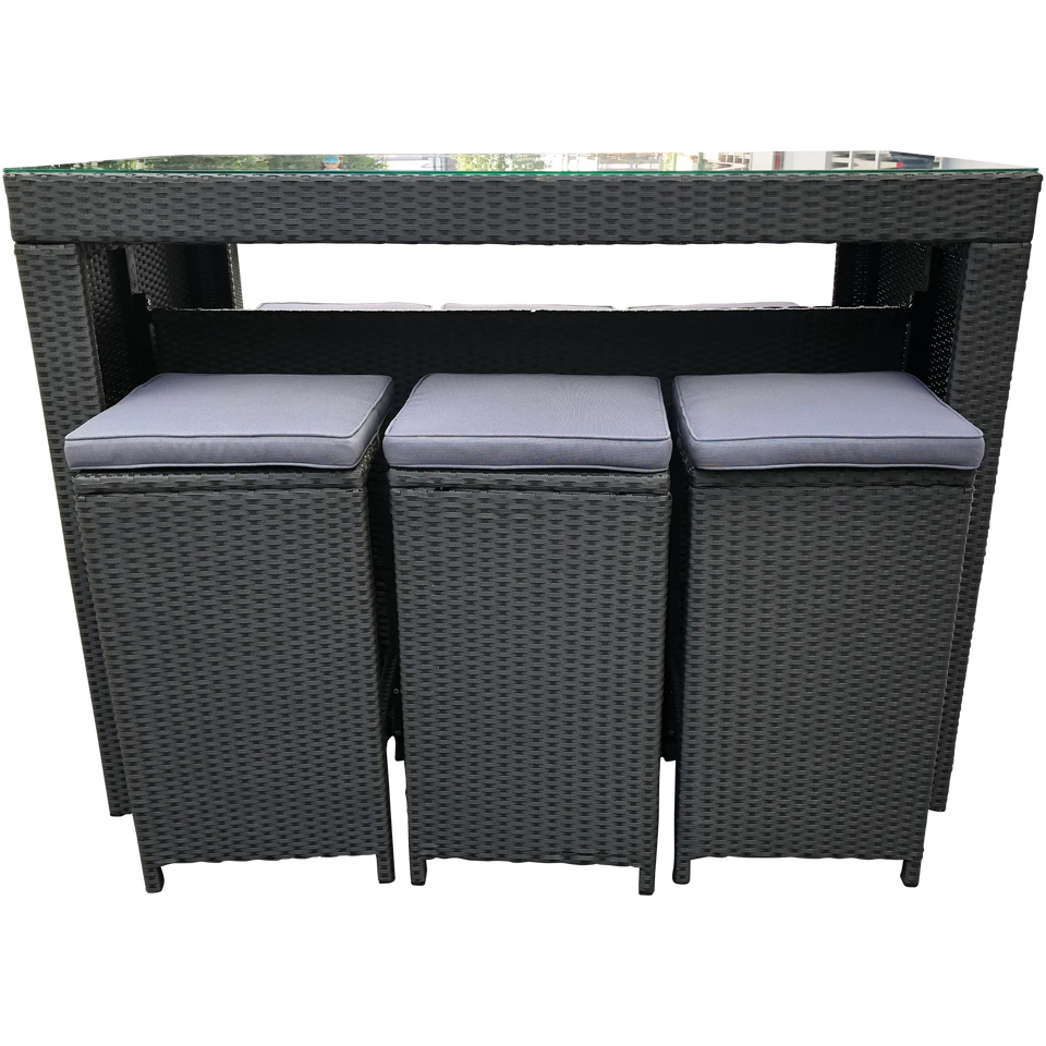 Elwood 7 Piece 6 Seater Outdoor Wicker Bar Set in Grey Colour Front View