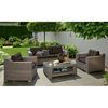 Beaumaris Rattan Wicker Outdoor Lounge Three Seater in Natural and Brown Color Front View Pool Backyard Setting Lounge Set with Sun Umbrella