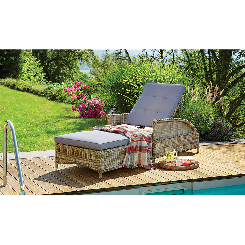 Bulleen Sun Bed  Recliner Outdoor Furniture Front View Poolside with Grass