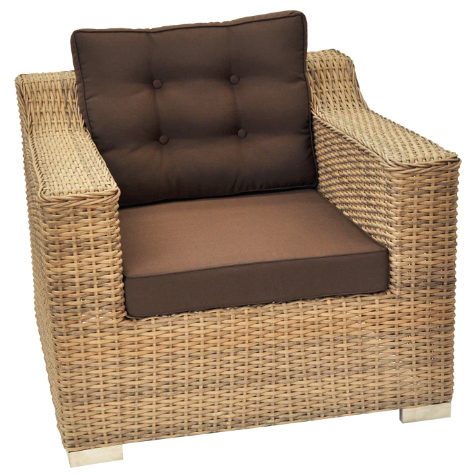 Beaumaris Rattan Wicker Outdoor Arm Chair Single Seater in Natural and Brown Color Front View