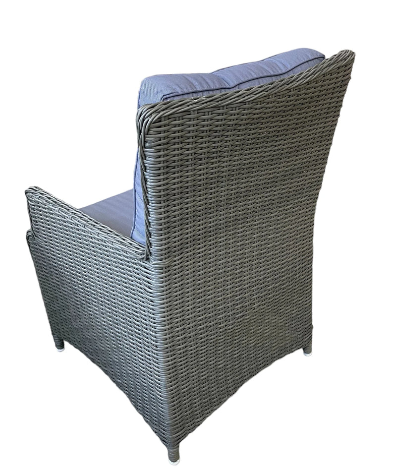 Eleganza Arm Chair for DIning Outdoors in Grey Wicker Back View