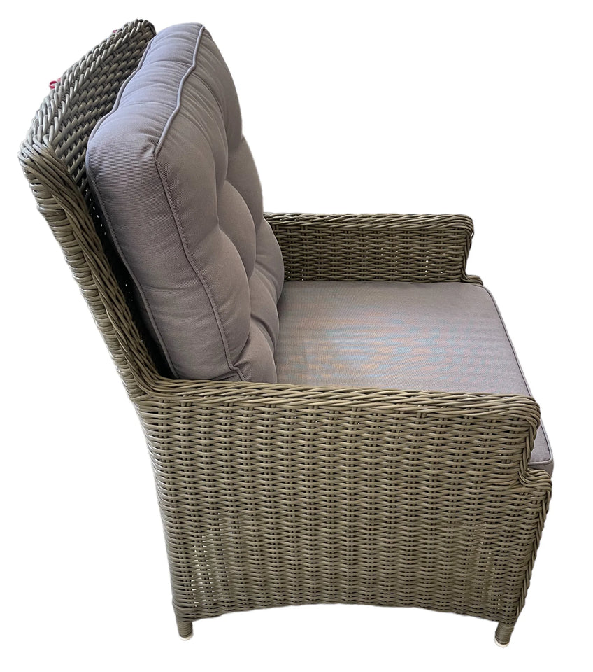 Eleganza Arm Chair for DIning Outdoors in Grey Wicker Side View