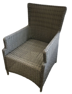 Eleganza Arm Chair for DIning Outdoors in Grey Wicker Front View No cushion