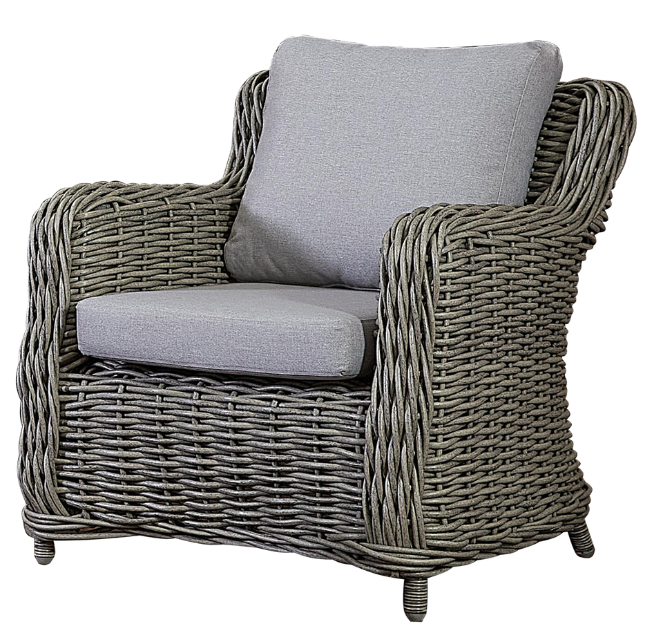 Hayman Lounge Chair in Grey Rattan Wicker for Patio Backyard Balcony Front View