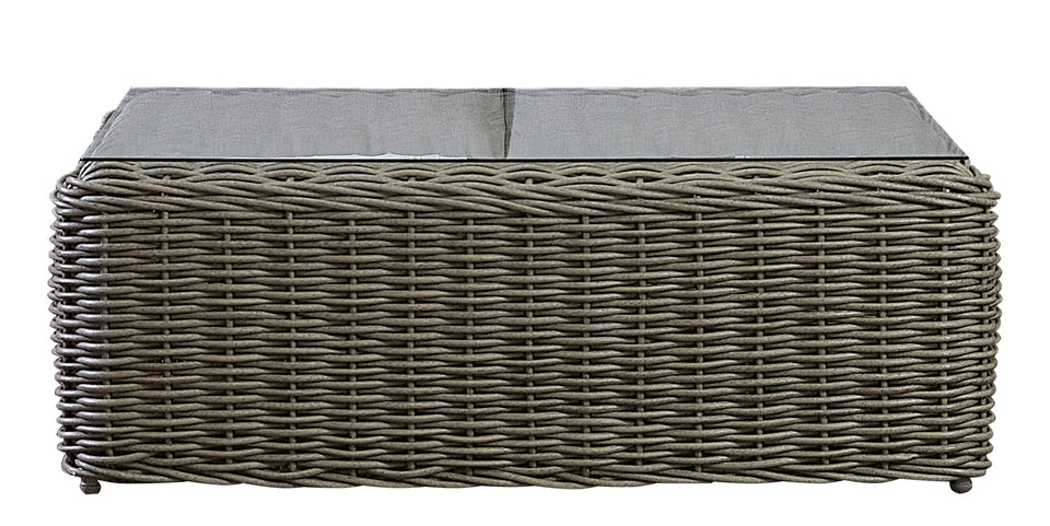 Hayman Lounge Chair in Grey Rattan Wicker for Patio Backyard Balcony Lounge Set Front View Coffee Table