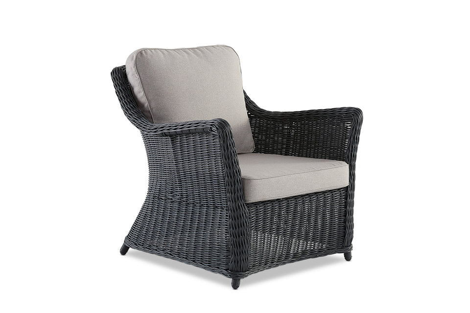 Avalon Cane Rattan Arm Chair For Outdoors in Black Front Angle