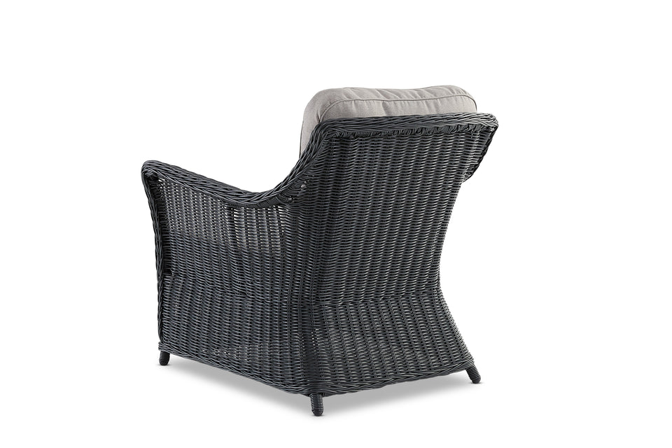 Avalon Cane Rattan Arm Chair For Outdoors in Black Back Angle