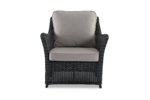 Avalon Cane Rattan Arm Chair For Outdoors in Black Front Angle