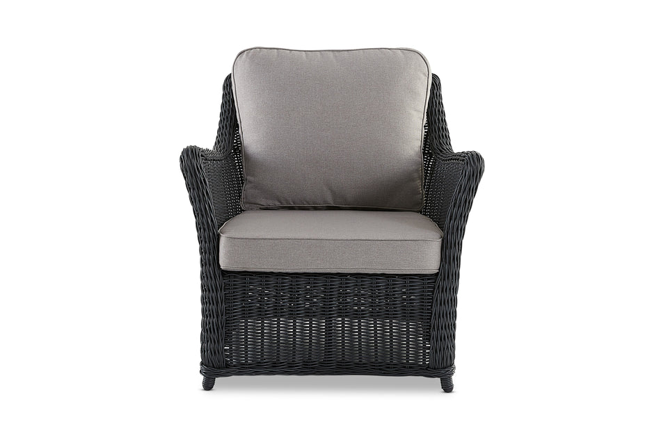 Avalon Cane Rattan Arm Chair For Outdoors in Black Front Angle