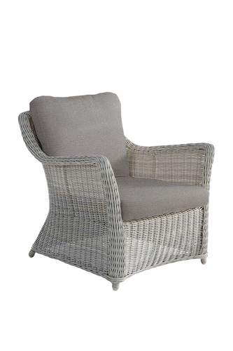 Avalon Cane Rattan Arm Chair For Outdoors in White Grey Front View Angle