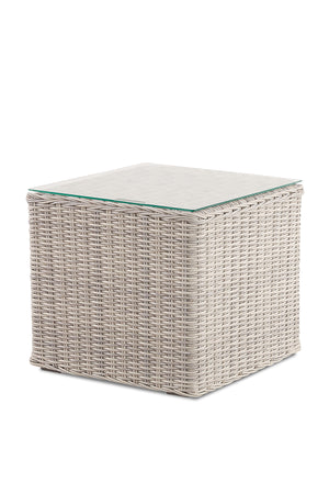 Brighton Square Side Table Outdoor Furniture Patio Wicker and Rattan with Glasstop in white grey color Side View