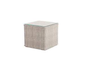 Brighton Square Side Table Outdoor Furniture Patio Wicker and Rattan with Glasstop in white grey color Side View