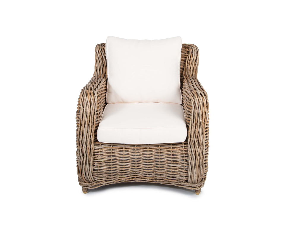 Hayman Lounge Chair in Natural Rattan Wicker for Patio Backyard Balcony Lounge Set Front View