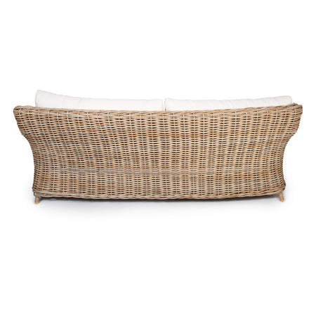 Hayman 2.5 Seater Outdoor Lounge In Natural Cane Fiber with White Cushions for Patio Backyard