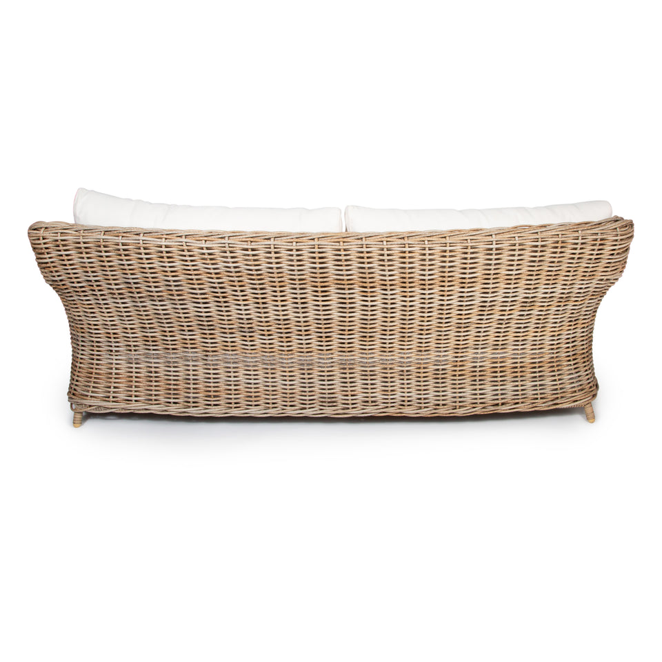 Hayman 2.5 Seater Outdoor Lounge In Natural Cane Fiber with White Cushions for Patio Back View