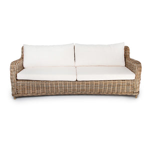 Hayman 2.5 Seater Outdoor Lounge In Natural Cane Fiber with White Cushions for Patio Front View