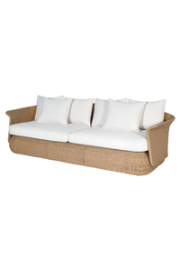 Catalina 3 Seater Outdoor Lounge in rattan cane natural colour with white cushions front view