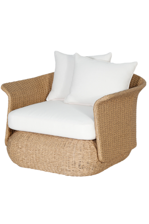 Catalina Arm Chair in Natural Colour with White Cushions Front View