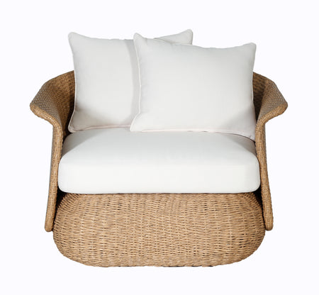 Catalina Arm Chair in Natural Colour with White Cushions Bottom View