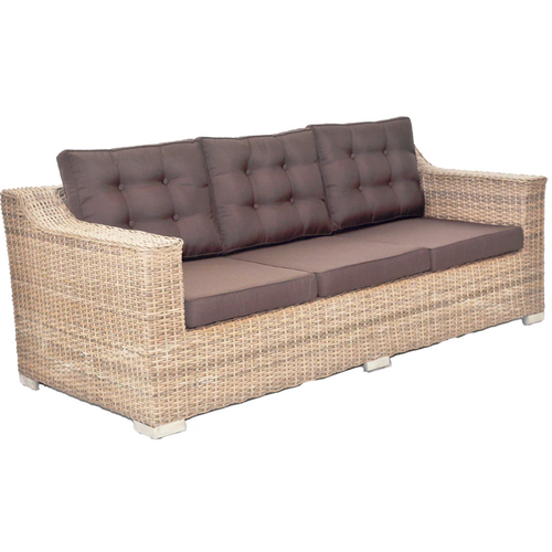 Beaumaris Rattan Wicker Outdoor Lounge Three Seater in Natural and Brown Color