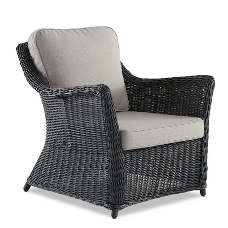 Avalon Cane Rattan Arm Chair For Outdoors in Black  Front Angle
