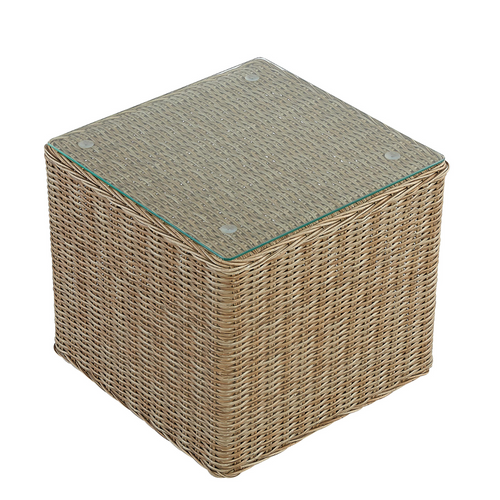 Brighton Square Side Table Outdoor Furniture Patio Wicker and Rattan with Glasstop in natural Side View