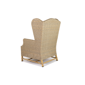 Contessa Outdoor Wing Chair in Natural Colour Wicker with Black Cushions Back Angle view