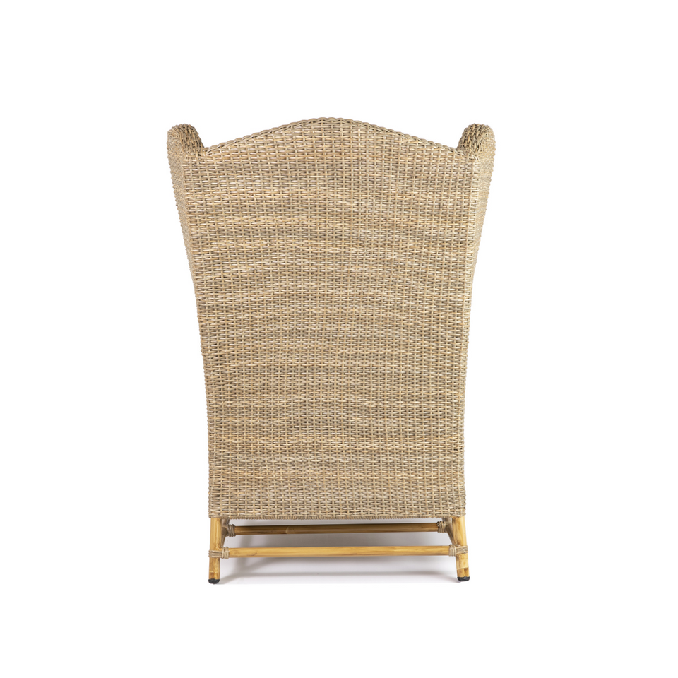 Contessa Outdoor Wing Chair in Natural Colour Wicker with Black Cushions Back view