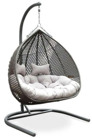 Hamptons Double Hanging Egg Chair in Grey Colour with Aluminium Frame for Patio and Balcony Furniture Front View
