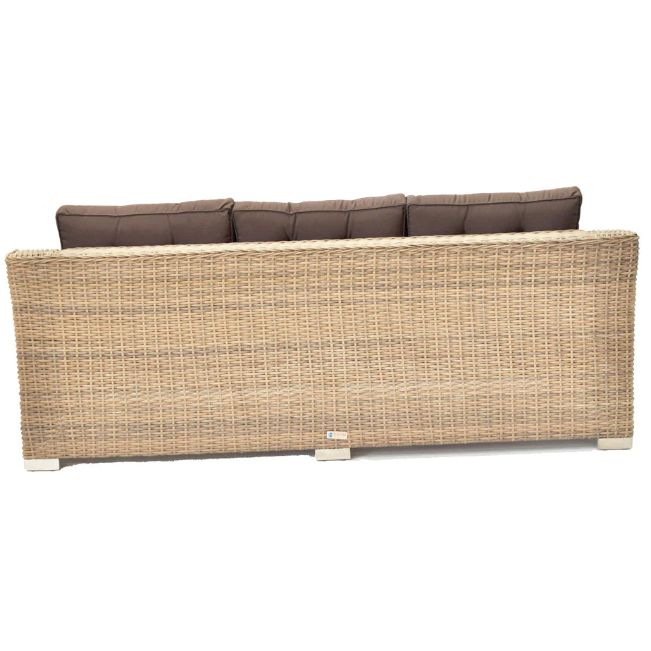 Beaumaris Rattan Wicker Outdoor Lounge Three Seater in Natural and Brown Color Back View