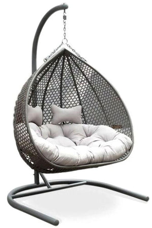Hamptons Double Hanging Egg Chair in Grey Colour with Aluminium Frame for Patio and Balcony Furniture Poolside Backyard on Deck Front View