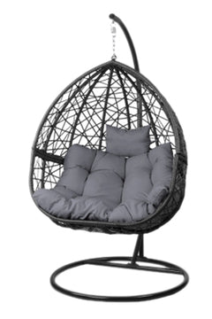 Calvin Wicker Hanging Egg Chair in Black with frame and wicker front view pod