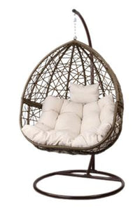 Calvin Wicker Hanging Egg Chair in Brown with frame and wicker pod Front View