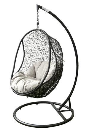 Beasley Weave Hanging Egg Chair in Black with Frame and Pod Front View