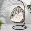 Calvin Wicker Hanging Egg Chair in Brown with frame and wicker pod front view