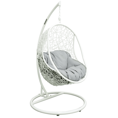 Beasley Weave Hanging Egg Chair in White with Frame and Pod
