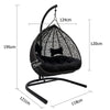 Imperial Double Hanging Egg Chair in Black Wicker Pod with Black Aluminium Frame Front View Measurements
