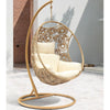 Havana Hanging Egg Chair in Natural Wicker Colour with Patterns on Pod with Frame for balcony Front View