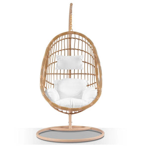 Delilah Hanging Egg Chair In Rattan Natural Colour with Frame and Pod for Patio