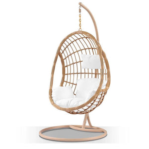 Delilah Hanging Egg Chair In Rattan Natural Colour with Frame and Pod for Patio
