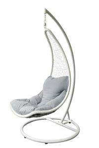 Crescent Wicker Hanging Egg Chair in White with Frame 